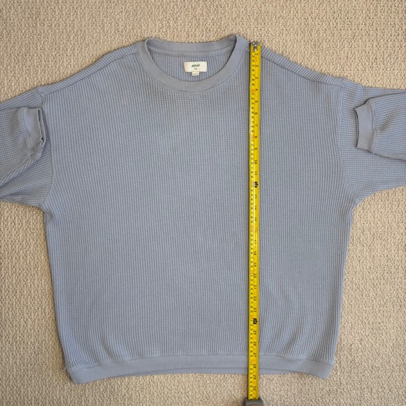 Aerie Womens Oversized Waffle Knit Crewneck Sweatshirt Light Blue Medium - Picture 7 of 16